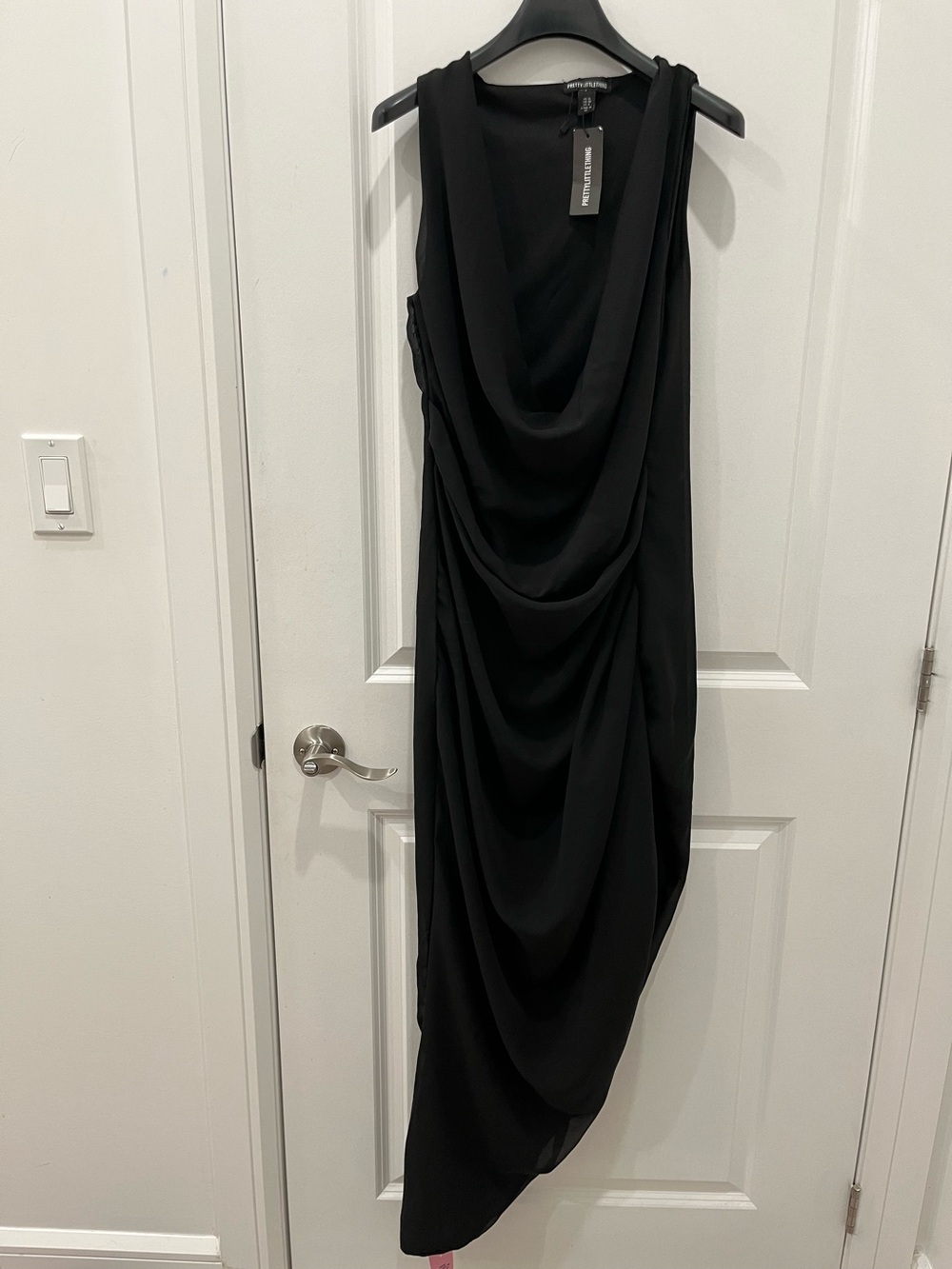 PrettyLittleThing Black Draped Midi Dress